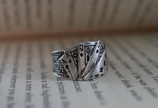 Silver ring with playing cards design, adjustable rings, unisex jewellery